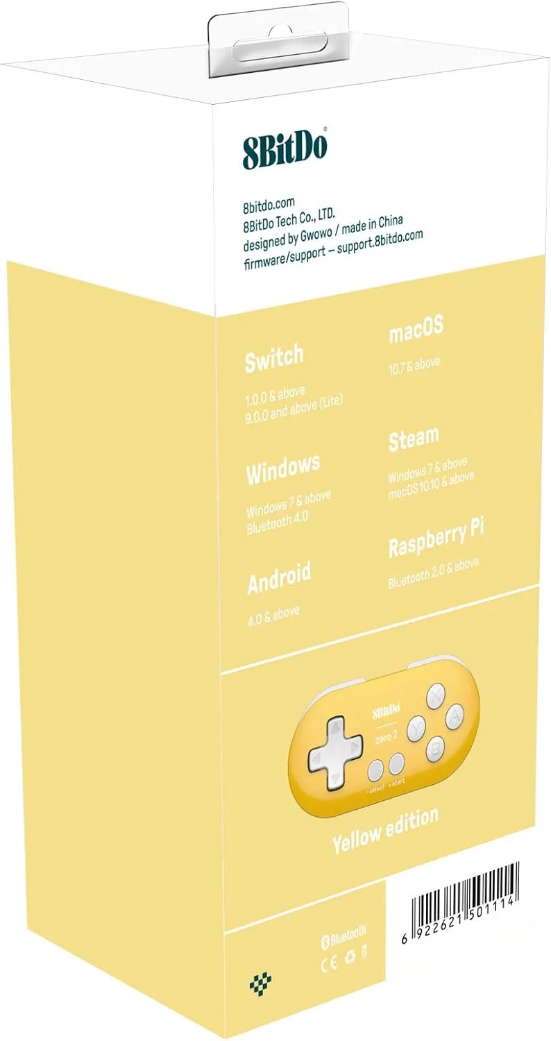 8Bitdo Zero 2 Bluetooth Key Chain Sized Mini Controller for Nintendo Switch, Windows, Android and macOS (Yellow Edition)