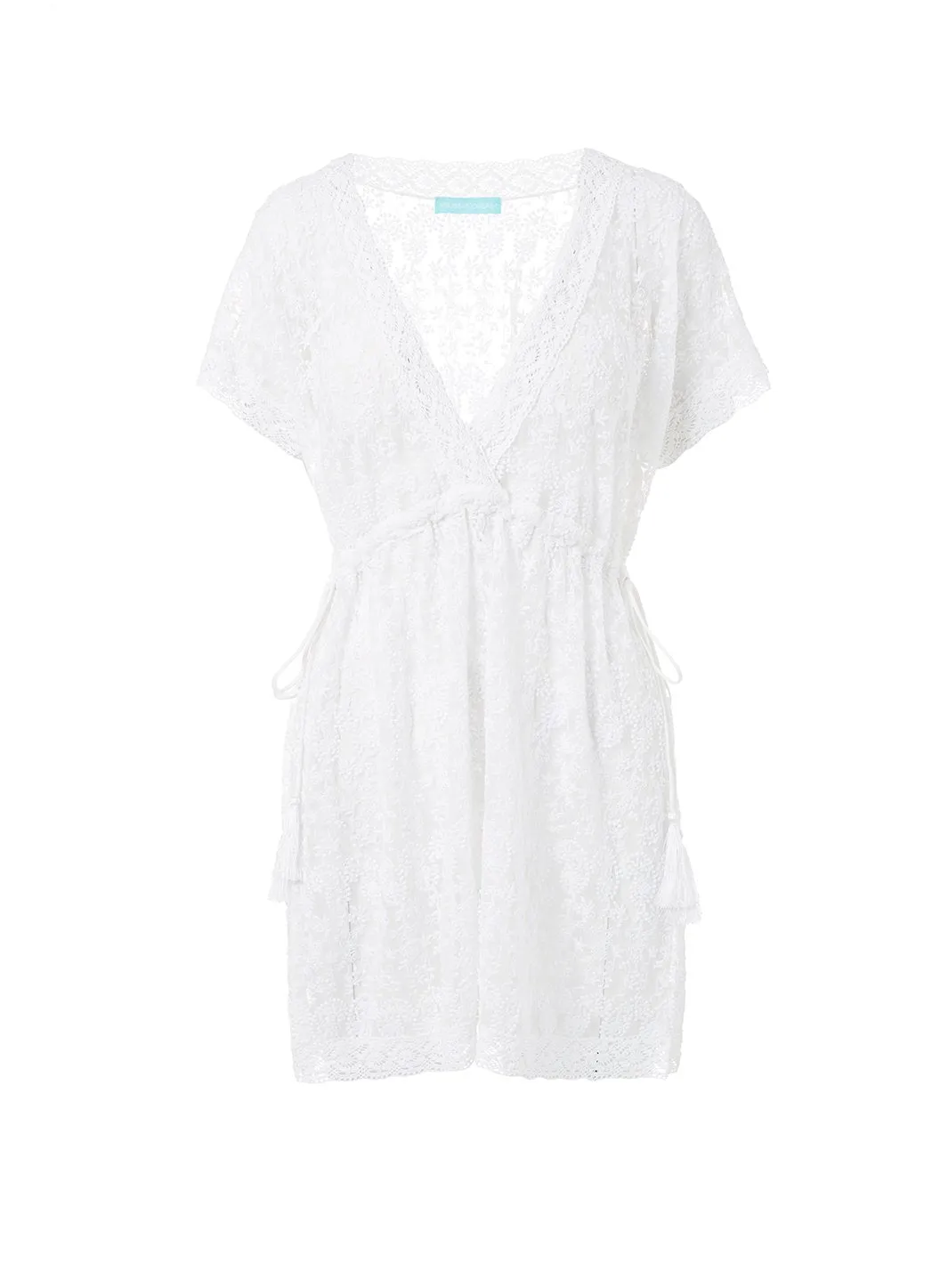 Adelina White Embroidered Short Tie Side Beach Dress