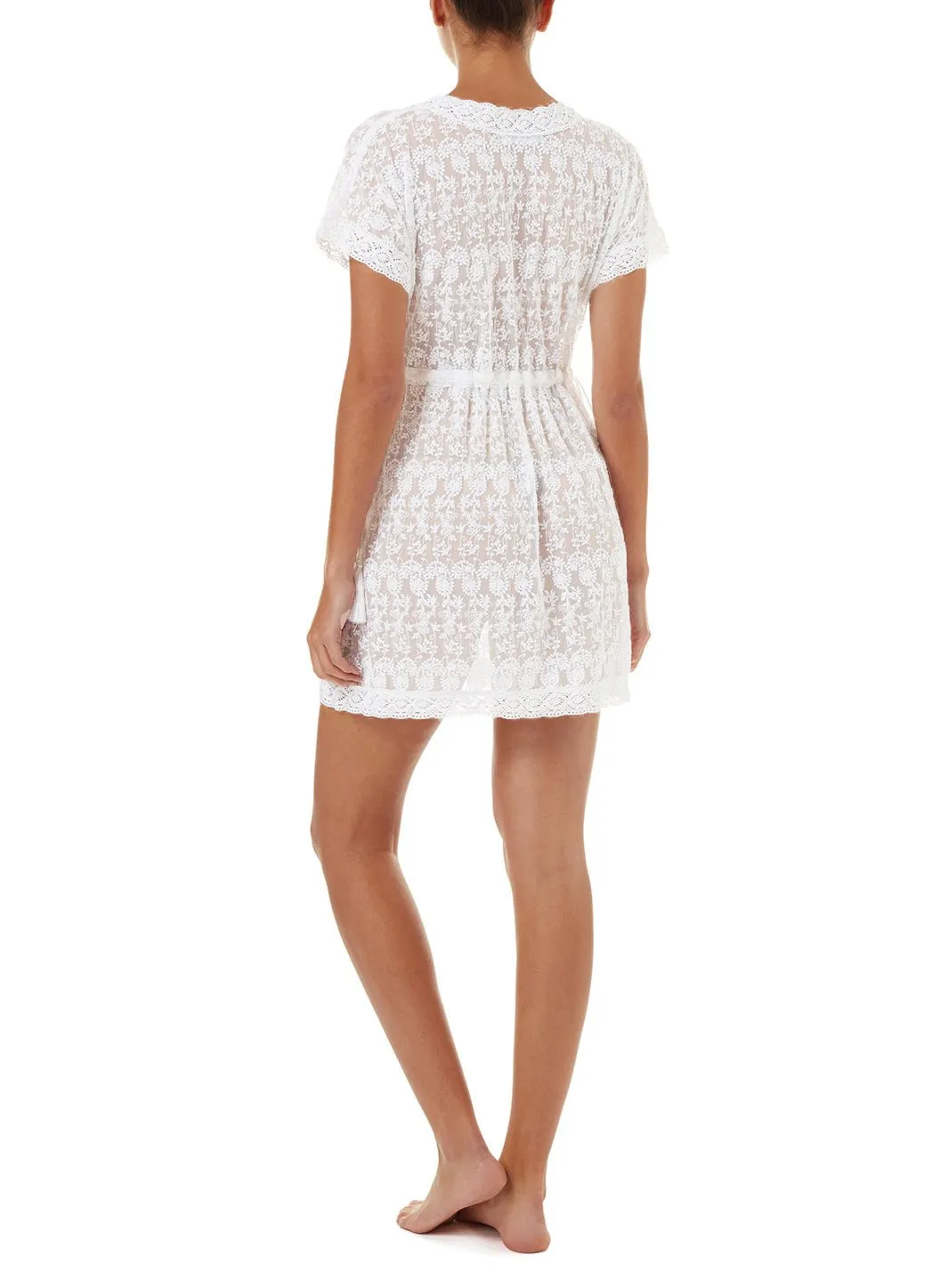 Adelina White Embroidered Short Tie Side Beach Dress
