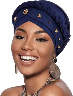 African Women Turban Caps Pre-Tied Twisted Turbans Head Scarf for Women Hair Wraps Cover Beanie Cancer Chemo Headwear
