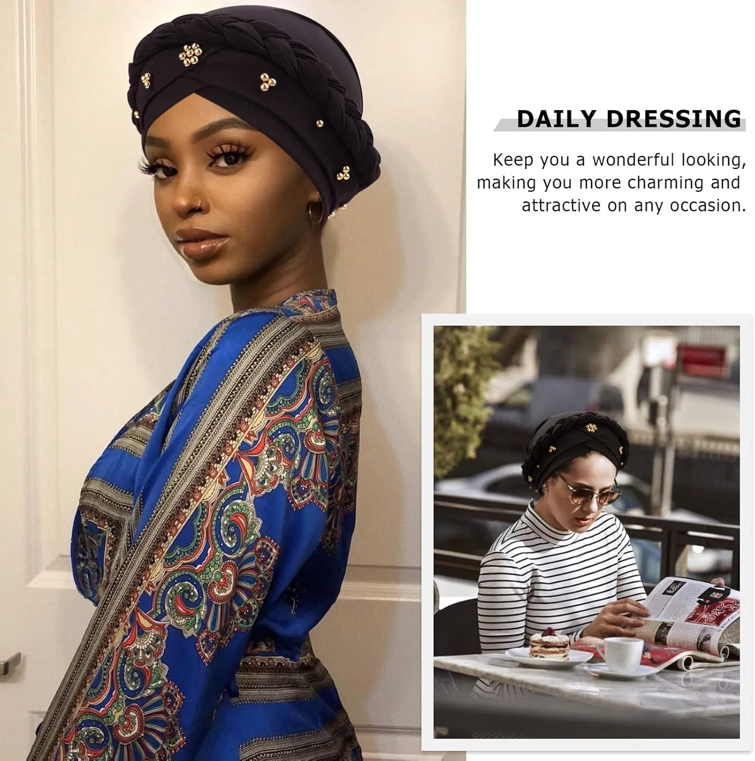 African Women Turban Caps Pre-Tied Twisted Turbans Head Scarf for Women Hair Wraps Cover Beanie Cancer Chemo Headwear