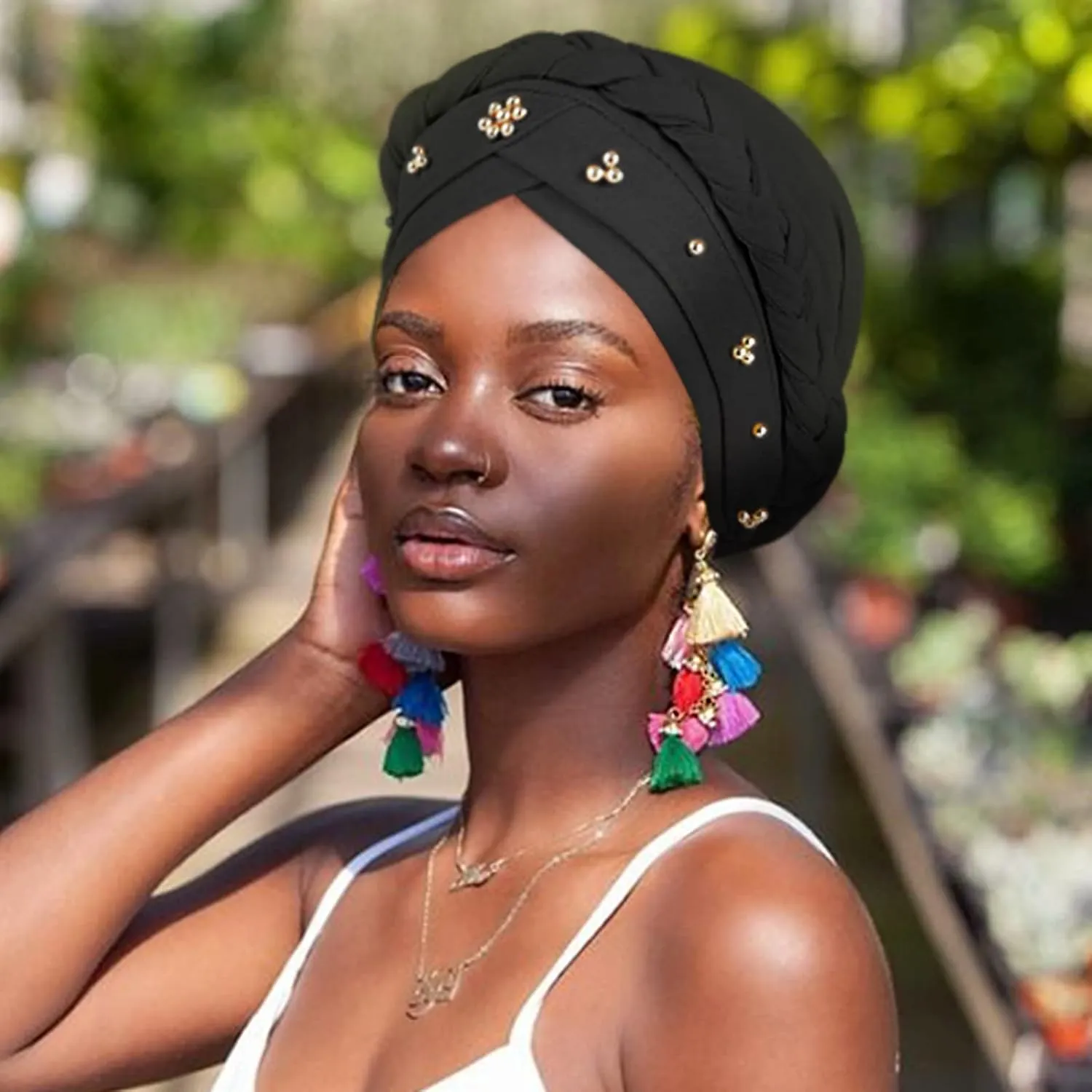 African Women Turban Caps Pre-Tied Twisted Turbans Head Scarf for Women Hair Wraps Cover Beanie Cancer Chemo Headwear