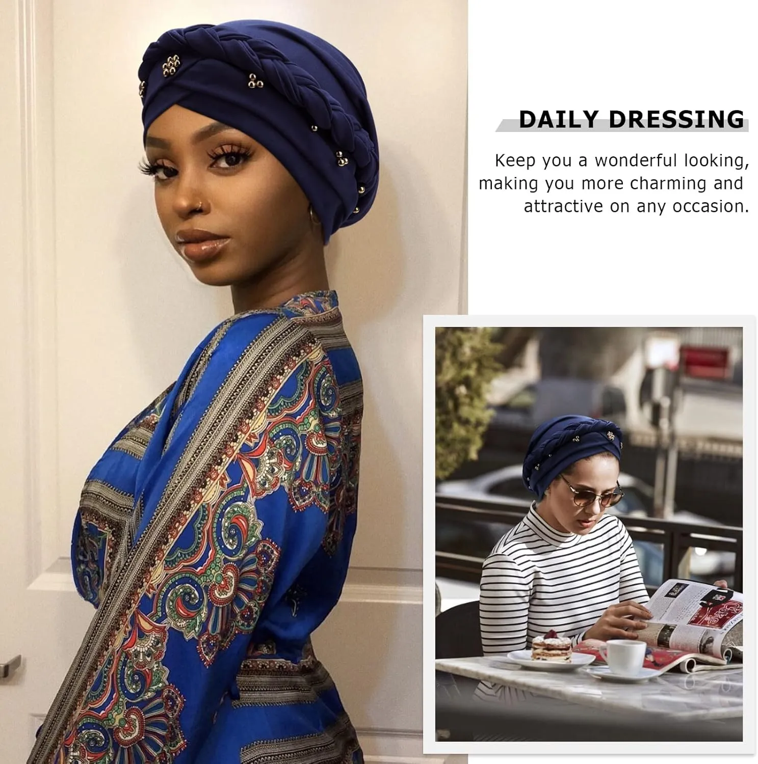 African Women Turban Caps Pre-Tied Twisted Turbans Head Scarf for Women Hair Wraps Cover Beanie Cancer Chemo Headwear