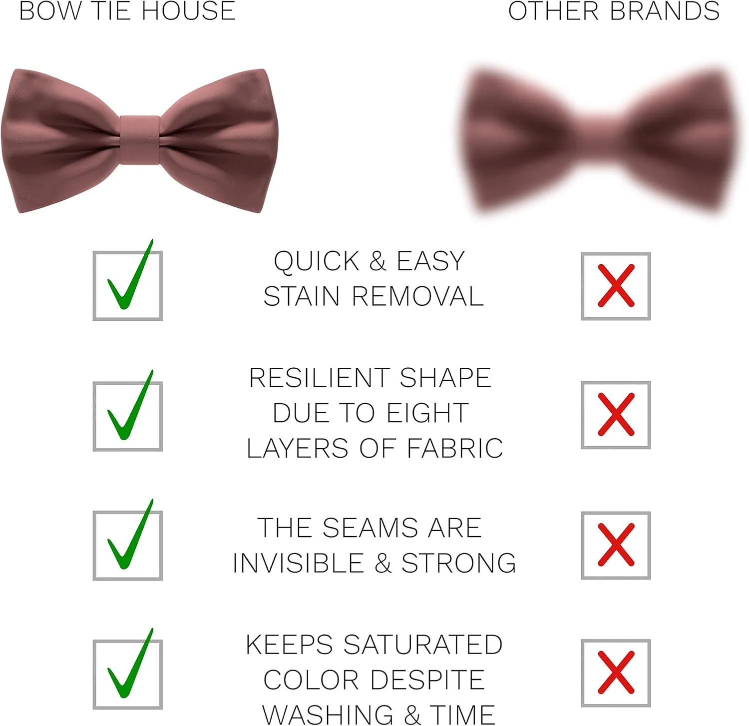 Bow Tie House Satin Classic Pre-Tied Bow Tie Formal Solid Tuxedo for Adults & Children
