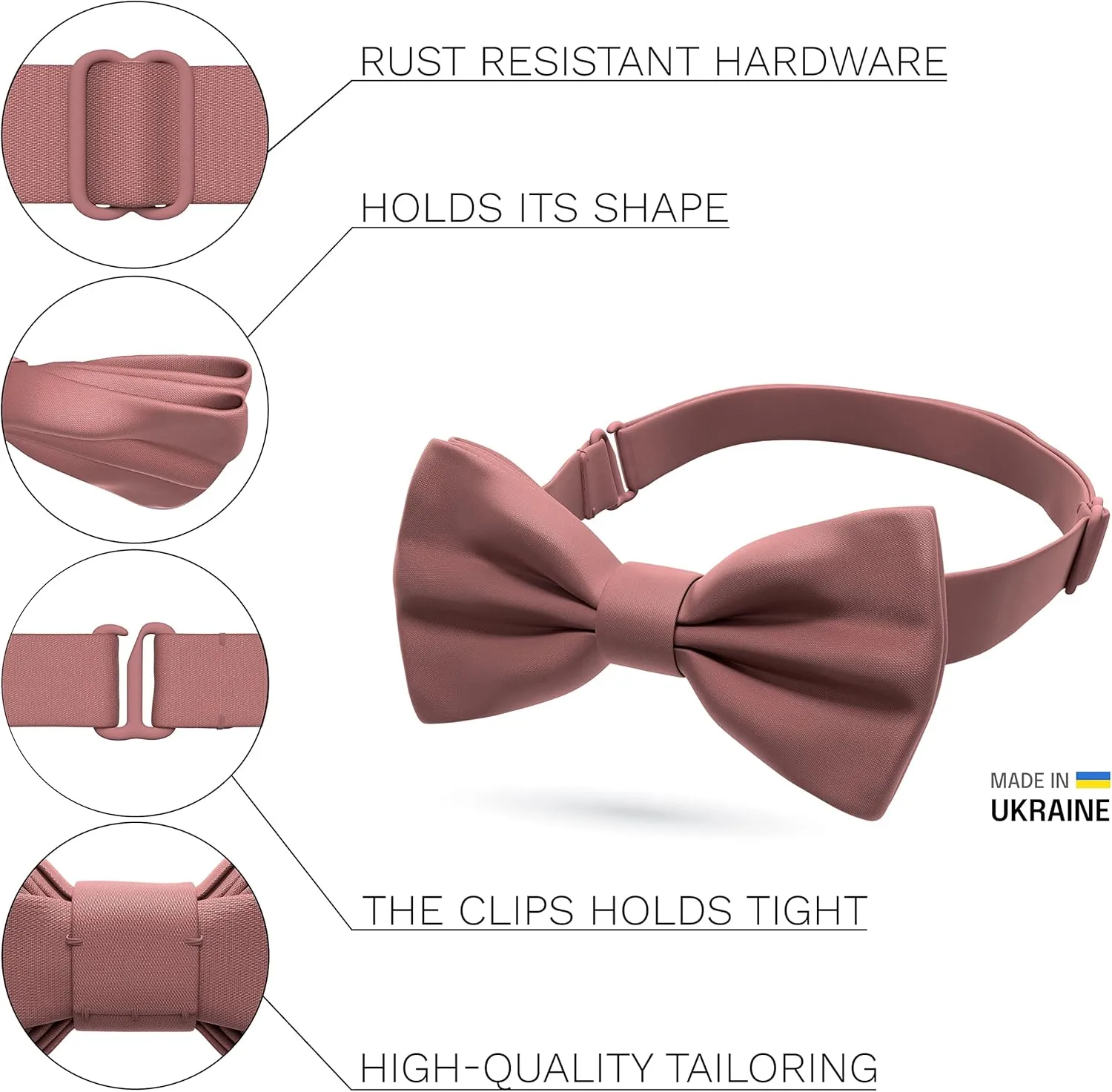 Bow Tie House Satin Classic Pre-Tied Bow Tie Formal Solid Tuxedo for Adults & Children