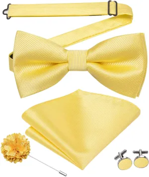 Hi-Tie Bow Ties for Men Pre-Tied Pocket Square Lapel Pin Cufflinks Mens Bowtie Sets for Wedding Formal Party