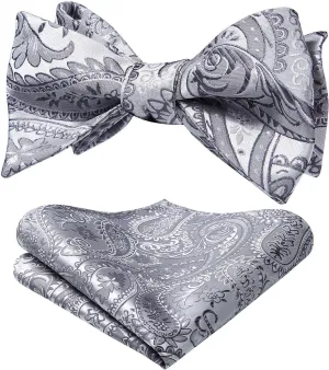 HISDERN Bow Ties for Men Paisley Bowties Mens Self Tie Bow Tie and Pocket Square Set Formal Tuxedo Wedding Bowtie