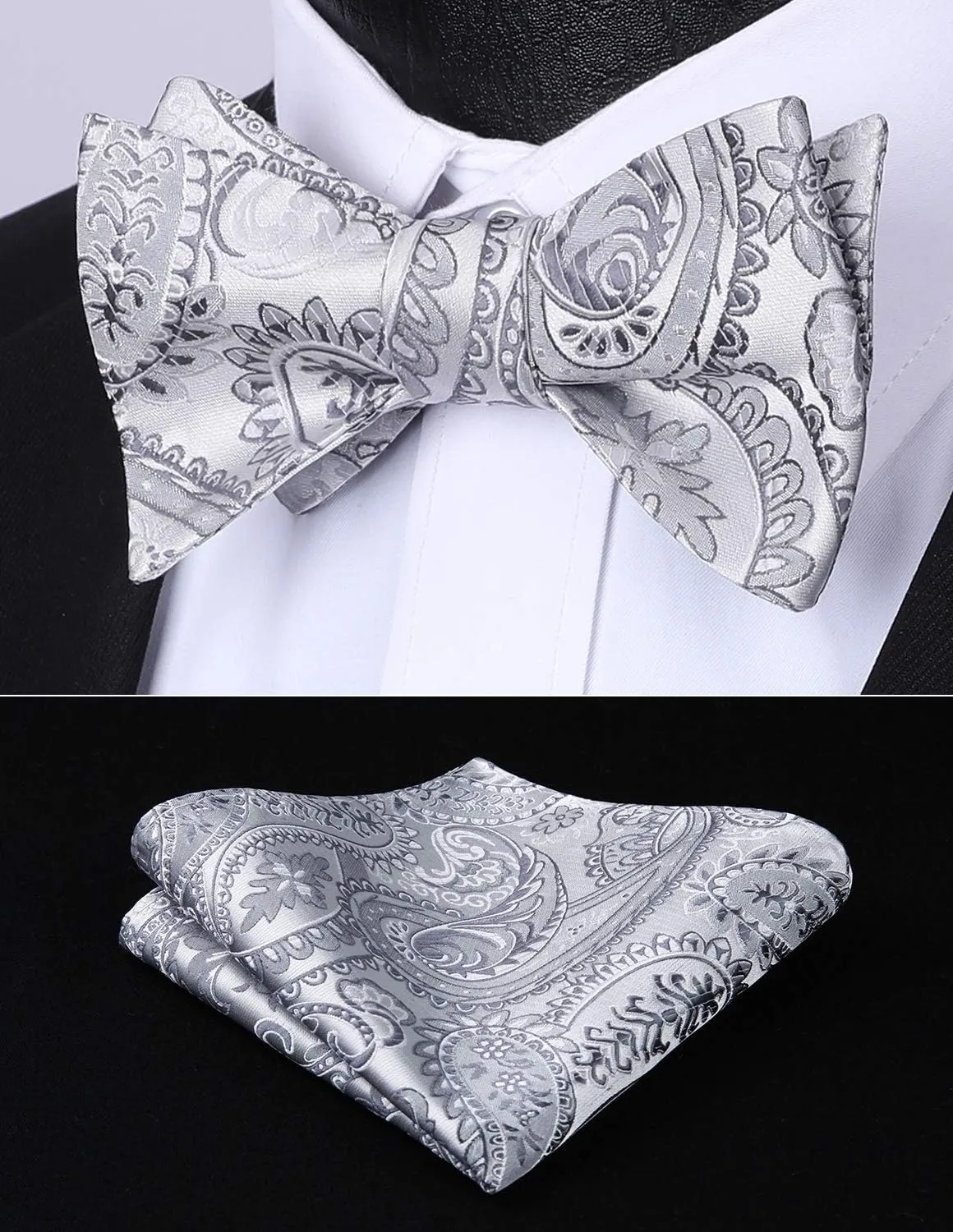 HISDERN Bow Ties for Men Paisley Bowties Mens Self Tie Bow Tie and Pocket Square Set Formal Tuxedo Wedding Bowtie