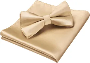 HISDERN Bow Ties for Men Solid Color Pre-Tie Bow Tie and Pocket Square Set Classic Formal Tuxedo Bowties for Wedding Party