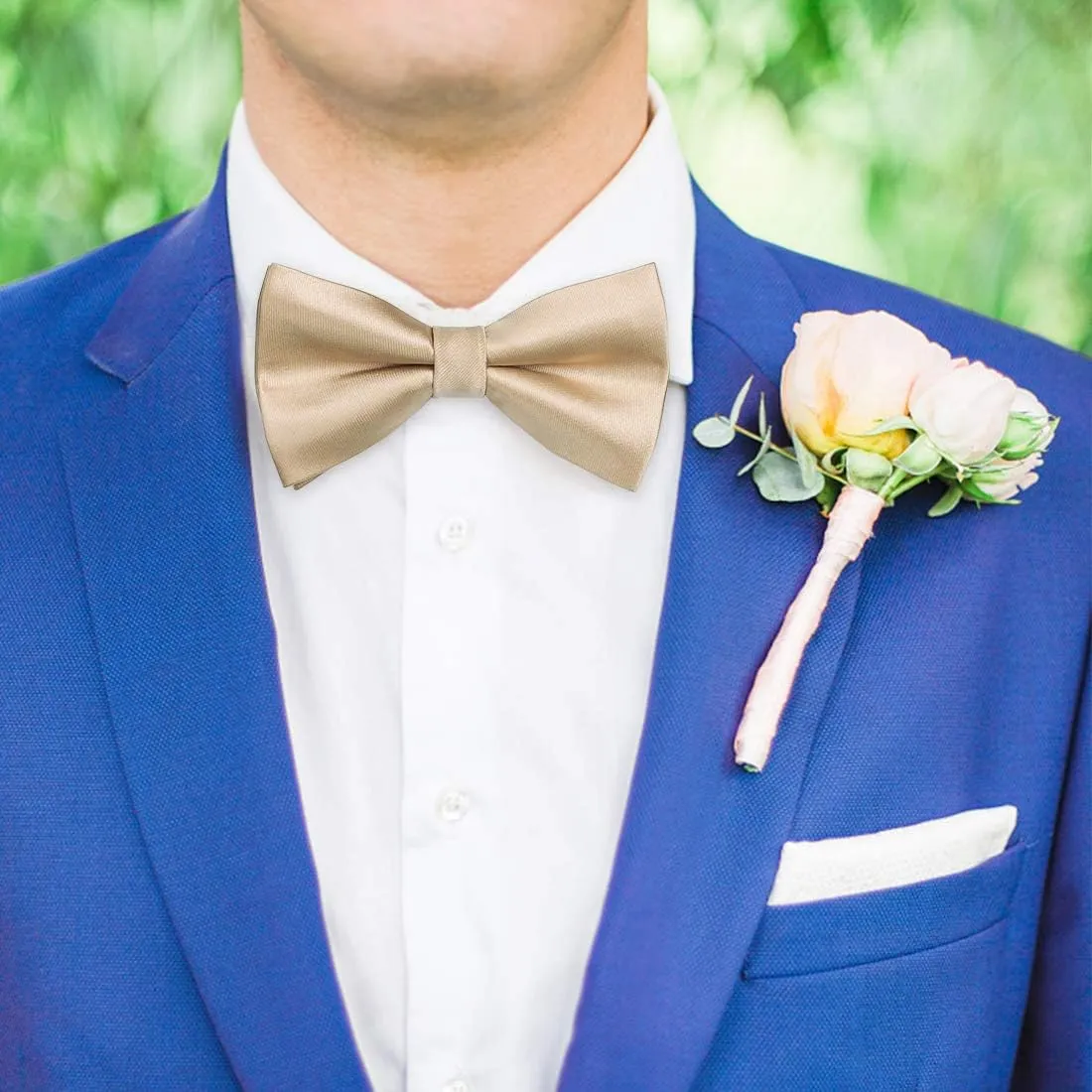 HISDERN Bow Ties for Men Solid Color Pre-Tie Bow Tie and Pocket Square Set Classic Formal Tuxedo Bowties for Wedding Party