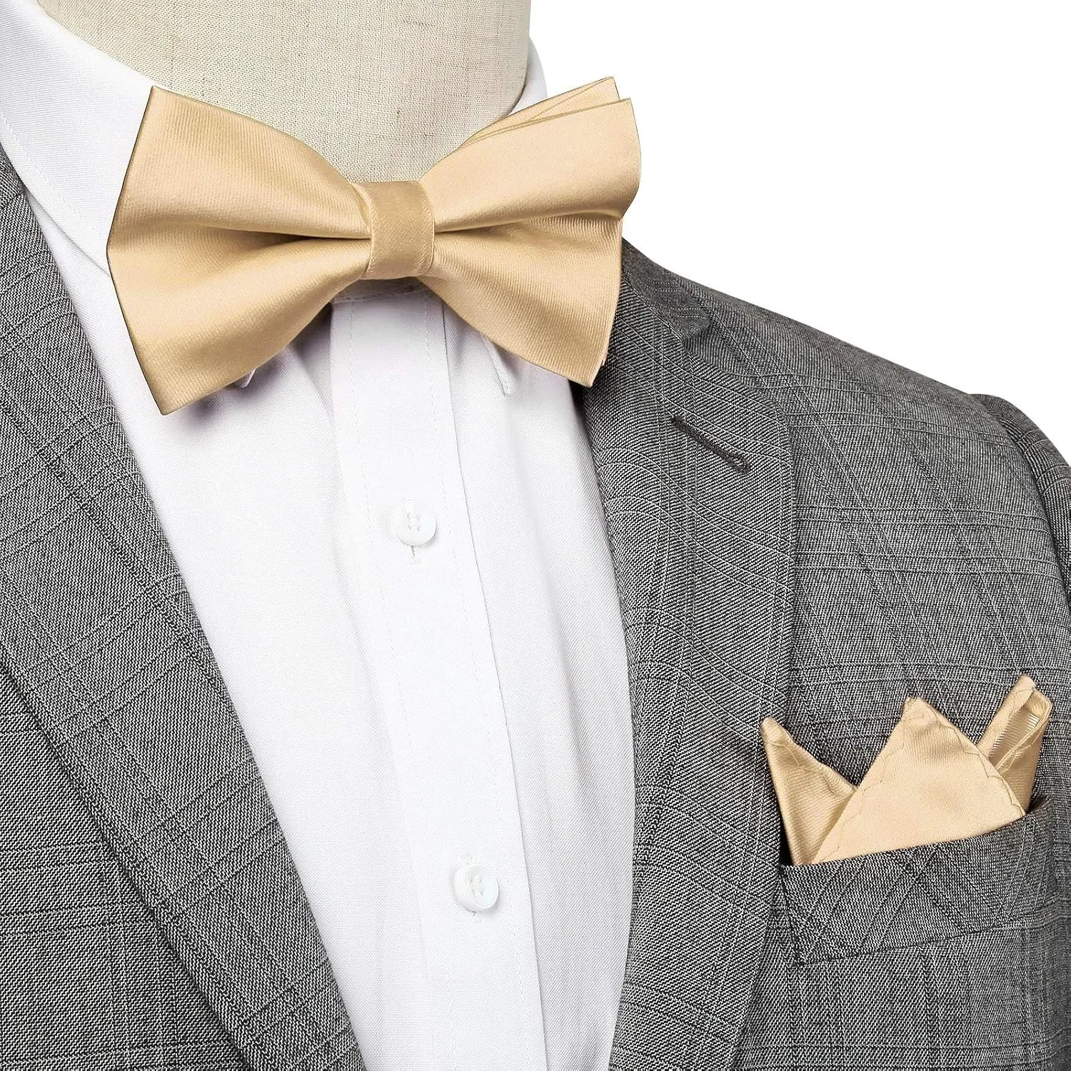 HISDERN Bow Ties for Men Solid Color Pre-Tie Bow Tie and Pocket Square Set Classic Formal Tuxedo Bowties for Wedding Party