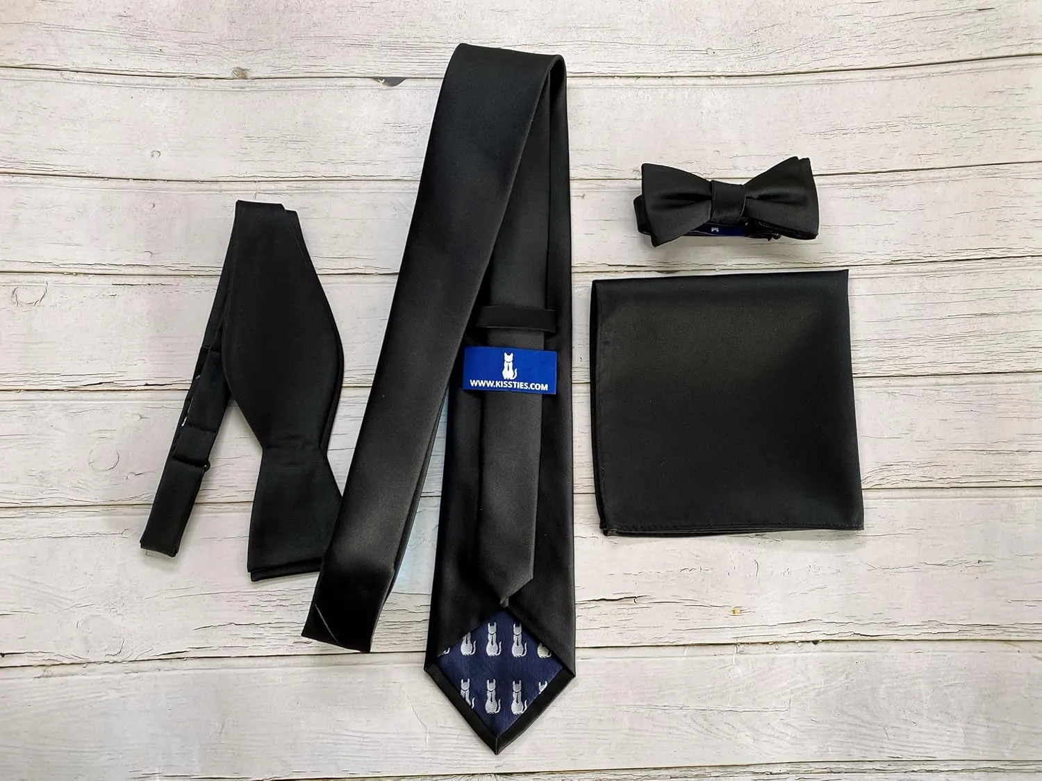 KissTies Self-Tied Satin Bow Tie Solid Tuxedo Adjustable Bowties For Adults
