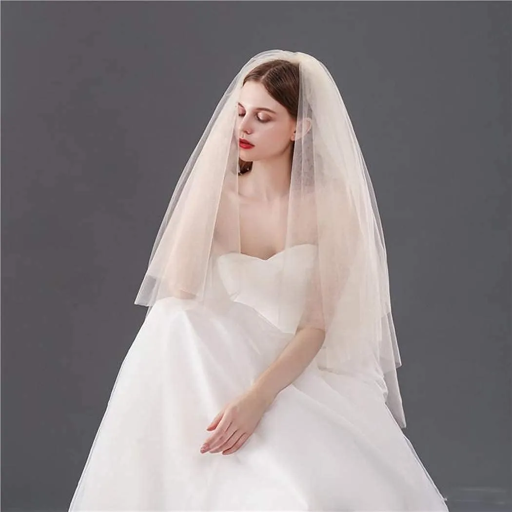 Lace Wedding Veil with Comb Fingertip Length Bridal Veils Star 2Ties Cut Edge Tulle Veil for Brides