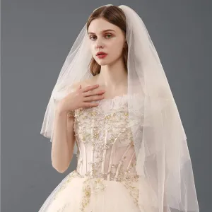 Lace Wedding Veil with Comb Fingertip Length Bridal Veils Star 2Ties Cut Edge Tulle Veil for Brides