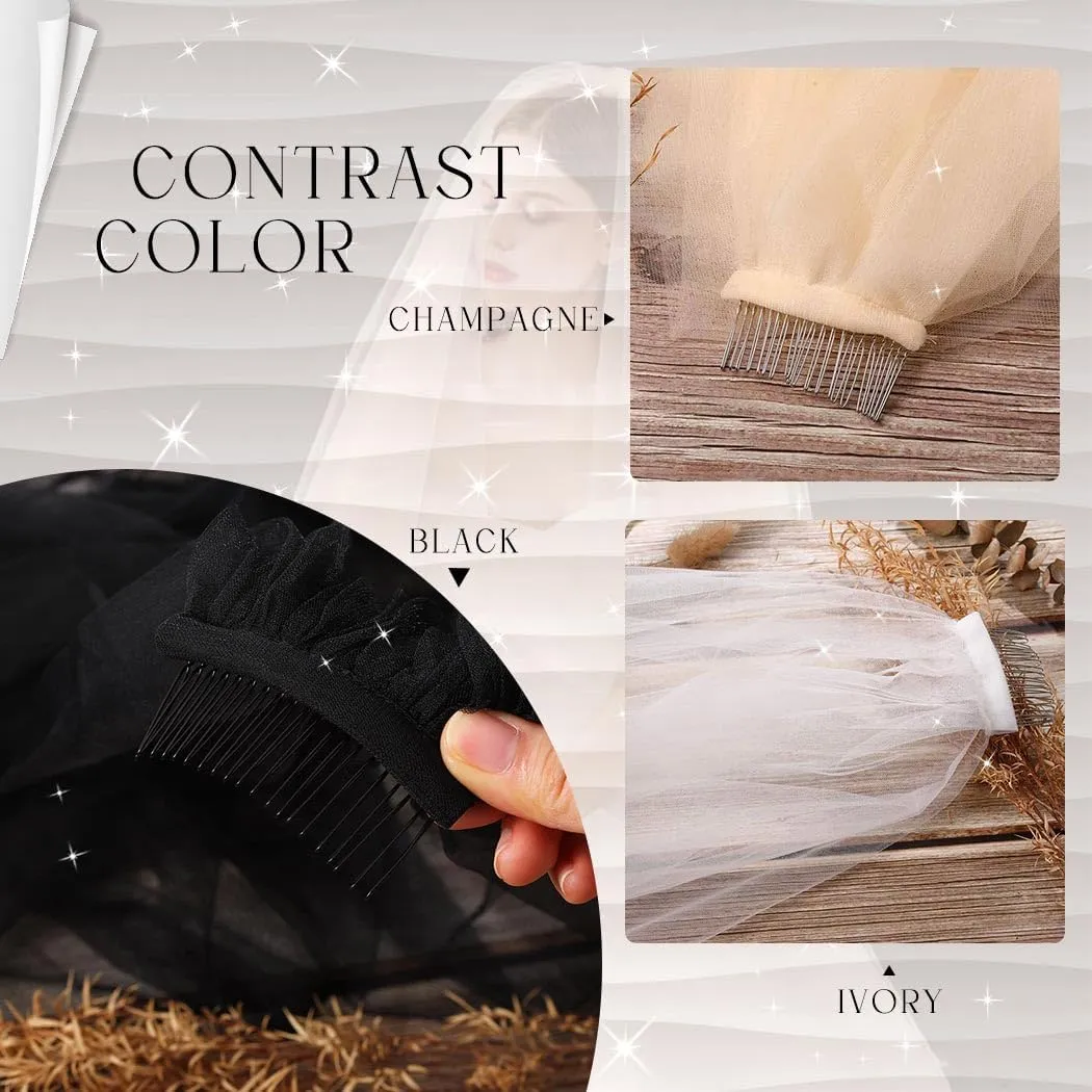 Lace Wedding Veil with Comb Fingertip Length Bridal Veils Star 2Ties Cut Edge Tulle Veil for Brides