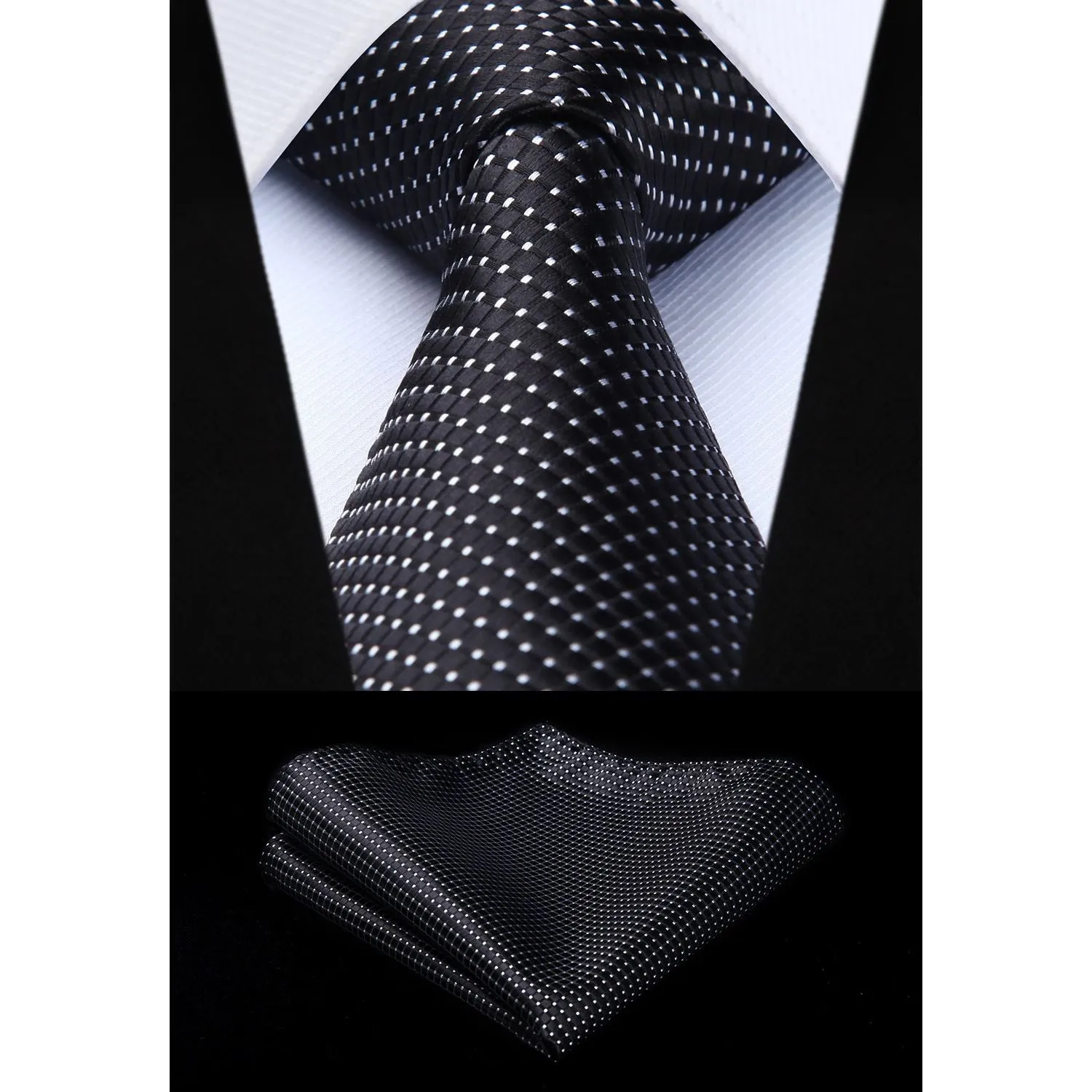 Plaid Tie Handkerchief Set - BLACK-3