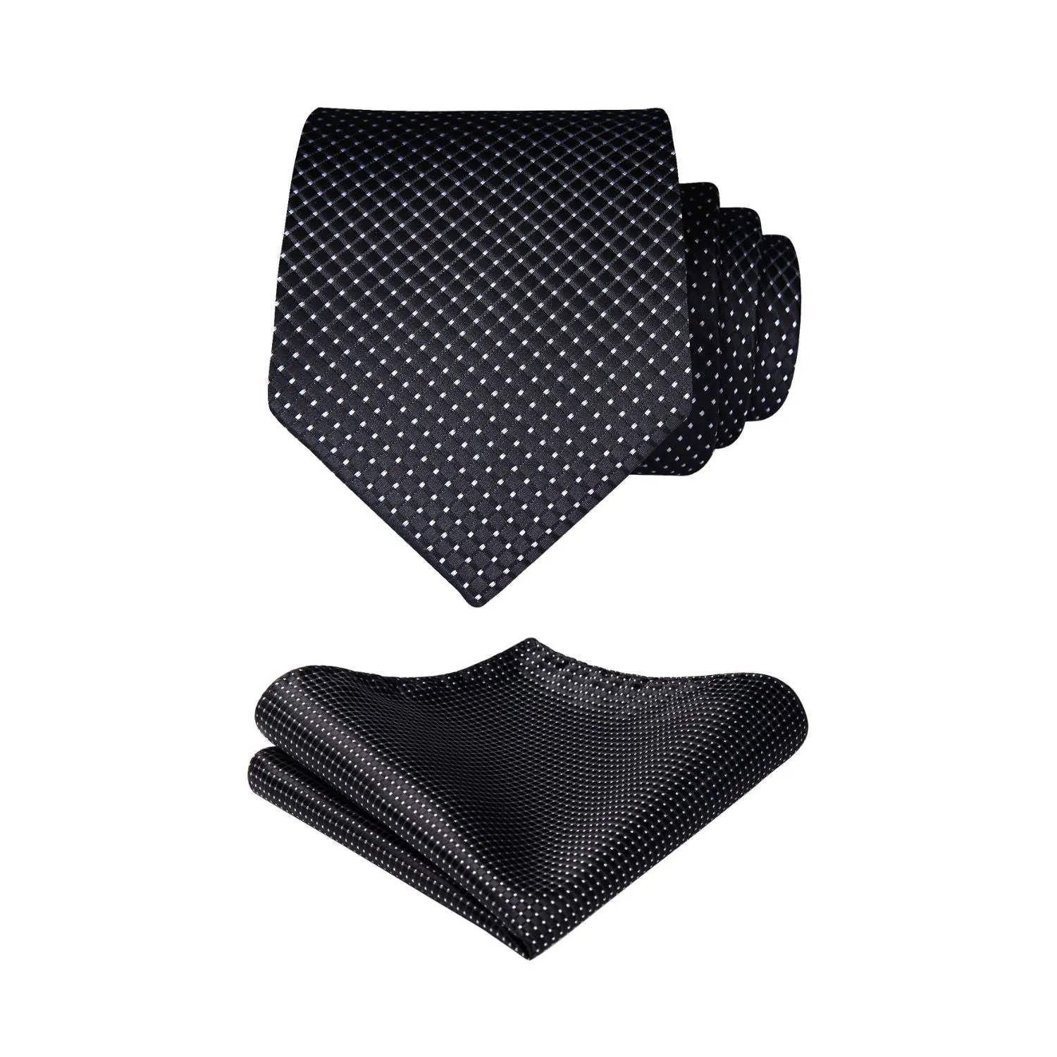 Plaid Tie Handkerchief Set - BLACK-3