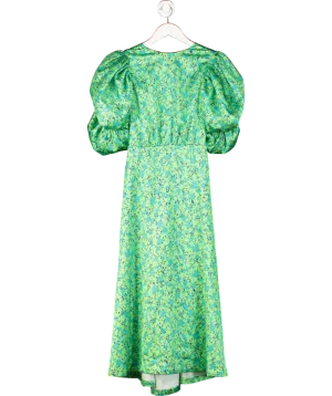 Rotate Birger Christensen Green Dawnty Dress In Clematis Blue Comb Print UK 12