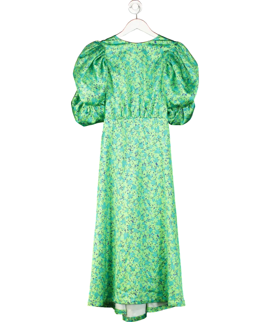 Rotate Birger Christensen Green Dawnty Dress In Clematis Blue Comb Print UK 12