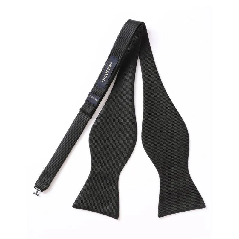 Solid Bow Tie & Pocket Square - C1-BLACK