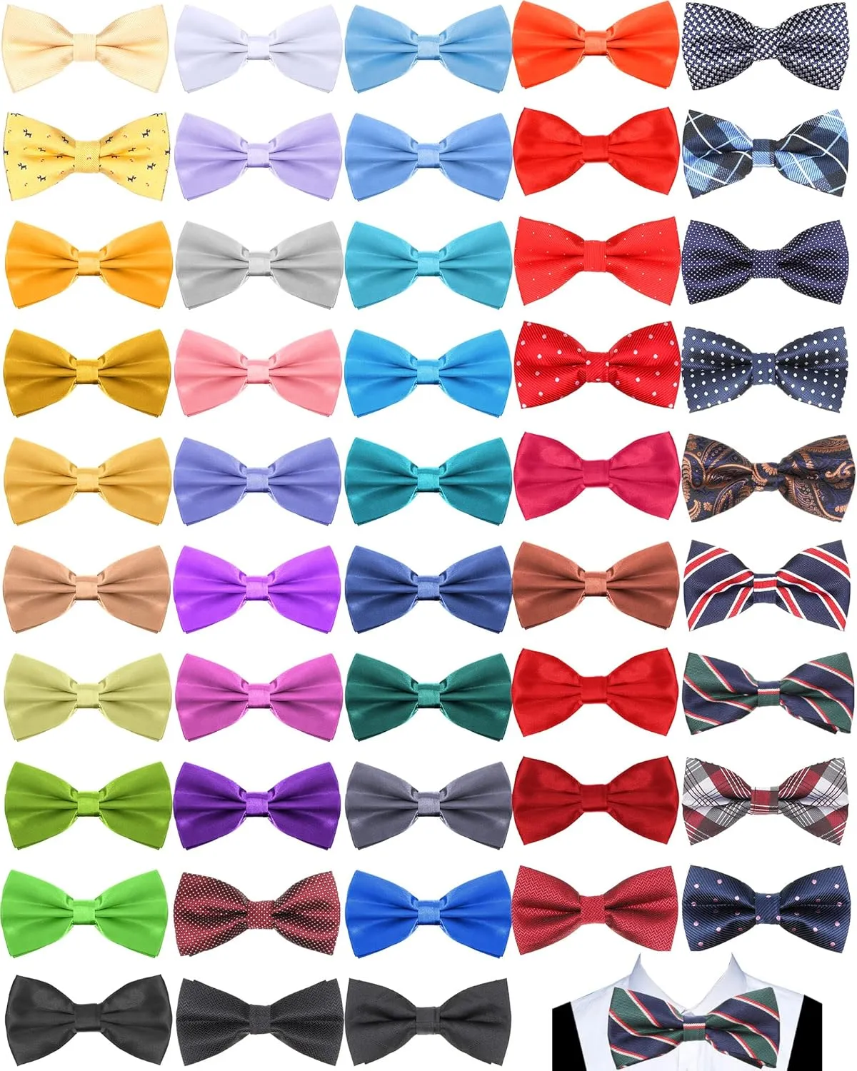 Vabean 48 Pcs Bow Ties Bulk Elegant Pre Tied Bow Ties Formal Tuxedo Bowties Set with Adjustable Neck Band for Men
