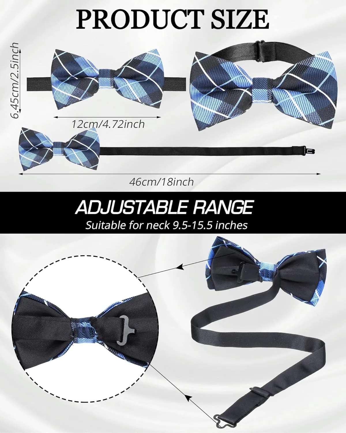 Vabean 48 Pcs Bow Ties Bulk Elegant Pre Tied Bow Ties Formal Tuxedo Bowties Set with Adjustable Neck Band for Men