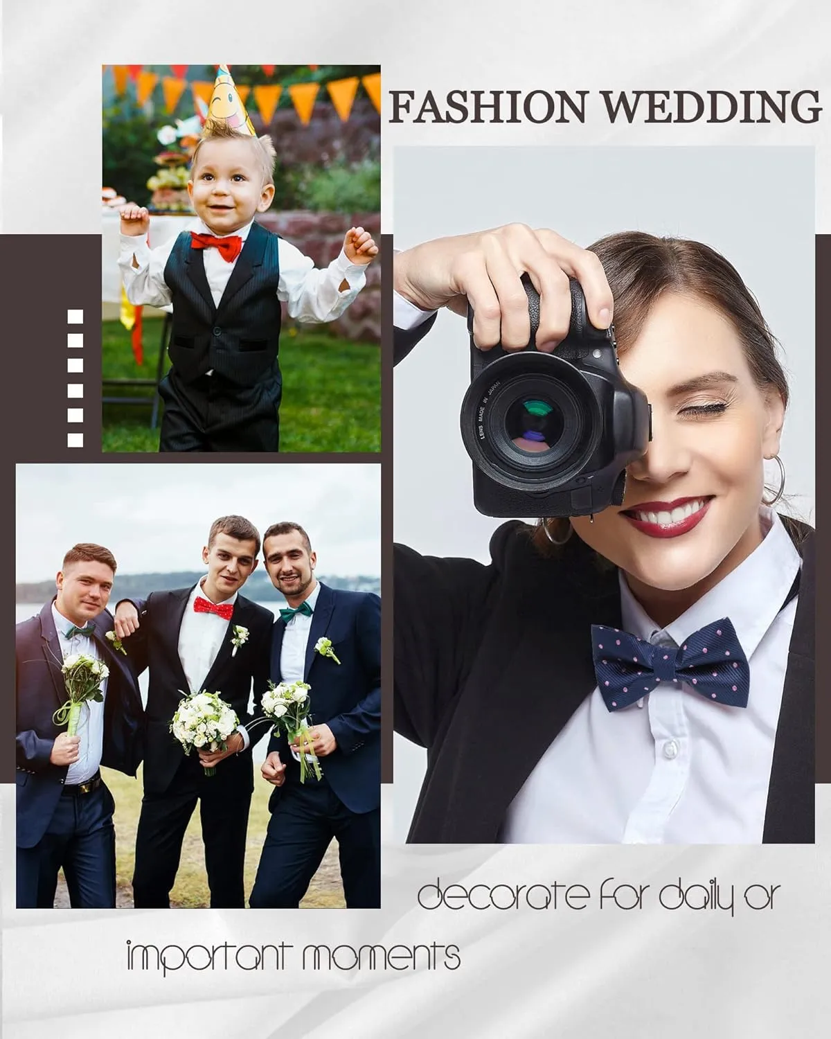 Vabean 48 Pcs Bow Ties Bulk Elegant Pre Tied Bow Ties Formal Tuxedo Bowties Set with Adjustable Neck Band for Men
